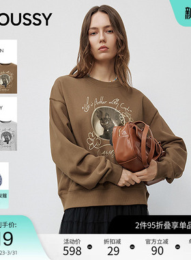 moussy 春季休闲风猫咪印花圆领长袖卫衣女028IAA90-0851