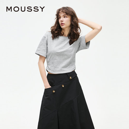 MOUSSY 春季新品休闲风后背绑带圆领短袖T恤女028ISX80-1971