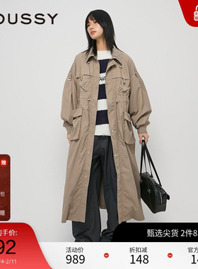 moussy 2024秋季新品美式慵懒感廓形多口袋长款风衣028HAZ30-0261