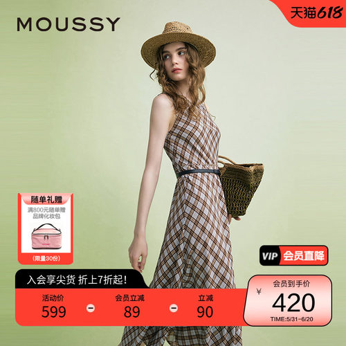 MOUSSY 夏季复古港风菱格纹无袖连衣裙女028ISA33-3961