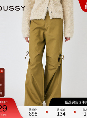 MOUSSY 2025春季新品阔腿微喇工装裤蝴蝶结休闲裤女010ISS31-2681