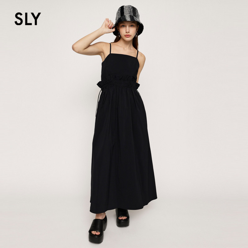 SLY 秋季新品工装风甜酷风花边吊带连衣裙女030GSR33-4
