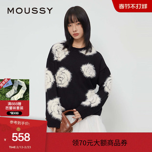 moussy 早秋休闲灵落提花撞色宽松毛针织衫028IAZ70-1018