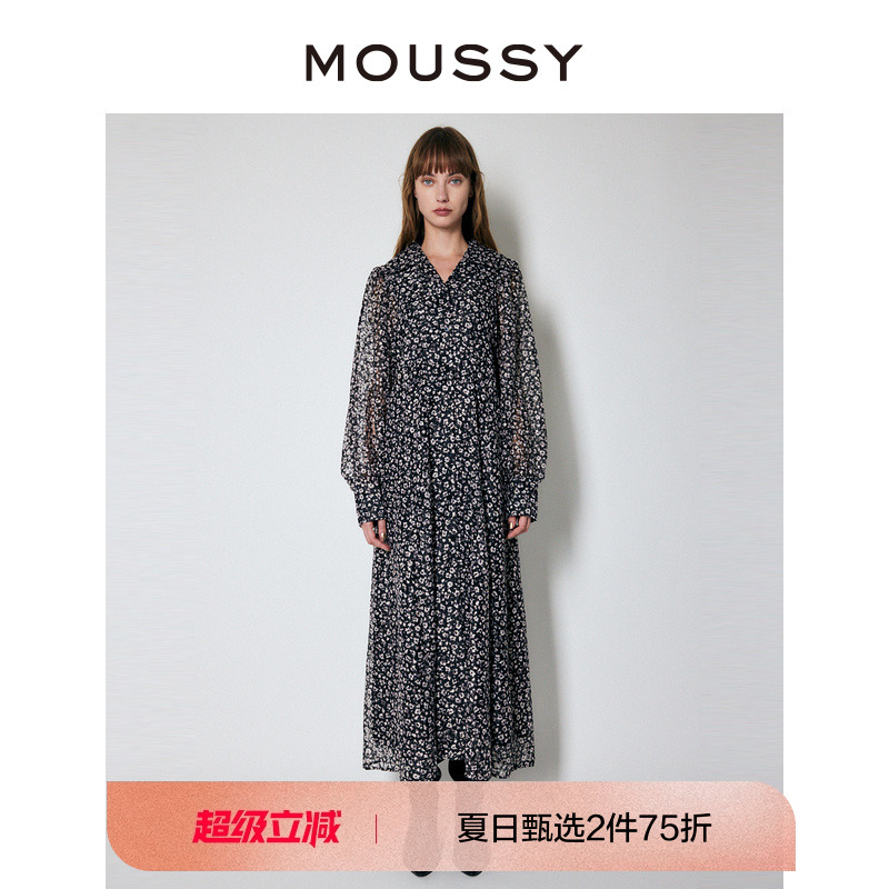 moussy淑女出游感碎花蕾丝连衣裙