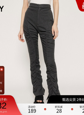 SLY 夏季纯色设计感褶皱Y2K微喇休闲裤女030GSZ81-1860