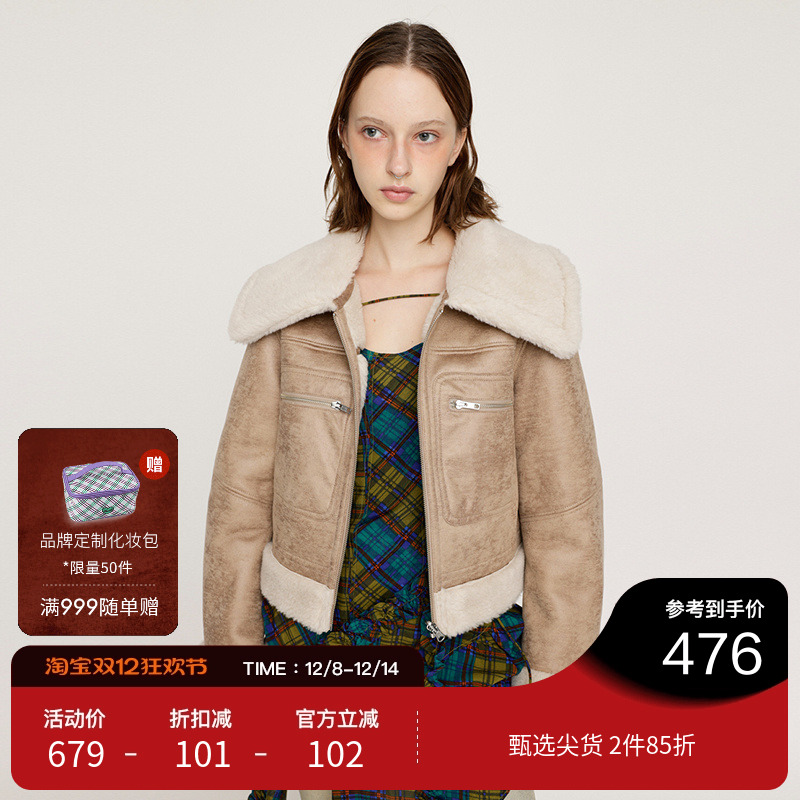 SLY 24冬季新品甜酷正反两穿皮毛一体夹克外套女030HAA30-1131