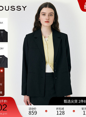 MOUSSY 2025春季新品知识分子经典竖条纹西装外套女010ISS30-1981