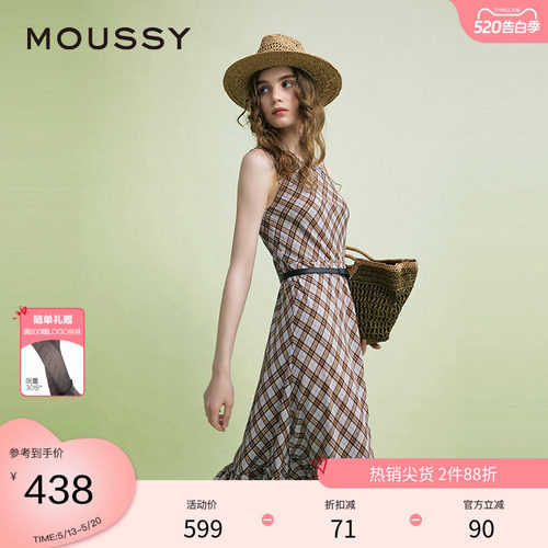 MOUSSY 夏季复古港风菱格纹无袖连衣裙女028ISA33-3961
