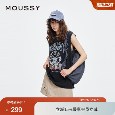 moussy夏季新品美式街头摩天轮LOGO无袖T恤女028JSX90-1048