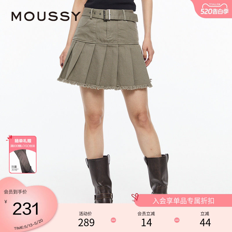 MOUSSY 夏季叛逆摇滚风水洗做旧腰带百褶裙028HSZ30-