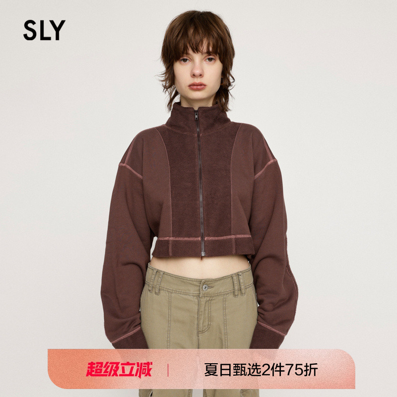 sly美式校园运动风短款拉链外套