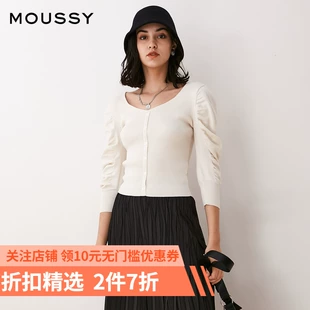 新品 5680 010EAA70 MOUSSY春季 菱形大领口修身 套头针织衫