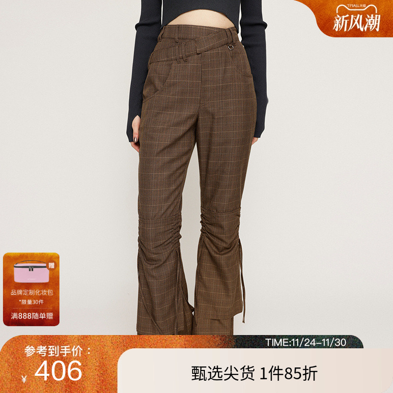 SLY 冬季新品复古港风Y2K抽褶微喇裤高腰休闲裤030HAR31-3681