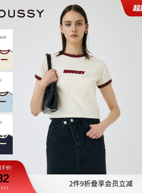 MOUSSY 夏季简约通勤字母刺绣撞色短袖T恤010IS490-4271