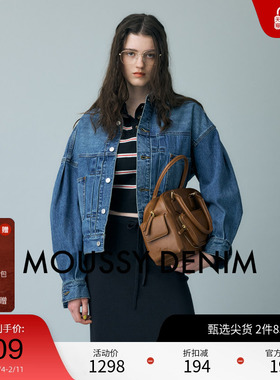 MOUSSY 2025春季新品复古捏褶短款牛仔夹克外套女010ISS11-1741