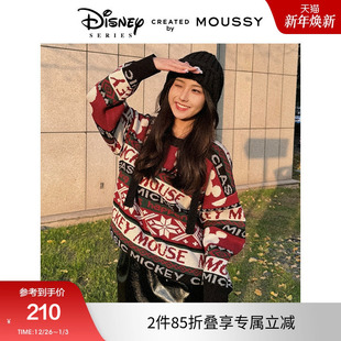 5080 米奇图案LOGO圆领针织毛衣女010GAL70 MOUSSY 迪士尼合作款