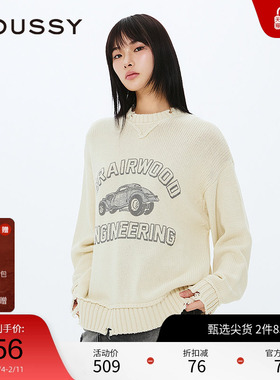 MOUSSY 2025春季新品复古小汽车图案印花针织毛衣女010ISQ70-4361