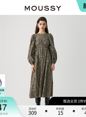 MOUSSY 春季浪漫主义韩版叠穿豹纹连衣裙女010GA630-7080