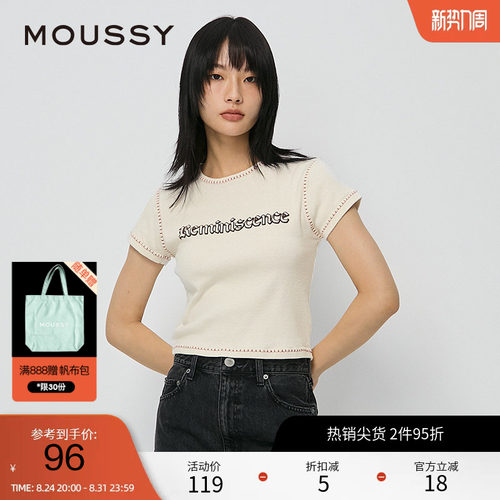 moussy 春季哥特风格字母印花短款T恤上衣010HAQ90-5001