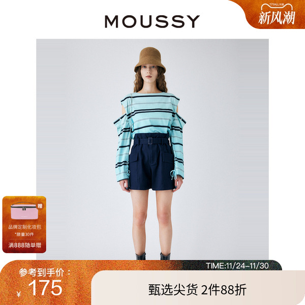 MOUSSY 冬季新品高腰附腰带口袋日系休闲短裤女010GSH30-1530