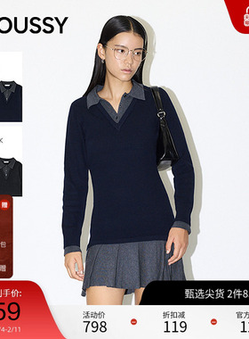 moussy 2025秋季新品学院风撞色假两件百褶连衣裙010IA373-6971