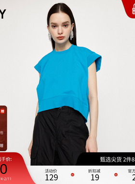 SLY 夏季新品廓形飞飞袖前短后长休闲简约T恤女030GSY80-2980