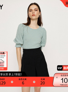SLY 春夏泡泡袖日系温柔风后背开口短袖T恤030GAZ80-0400