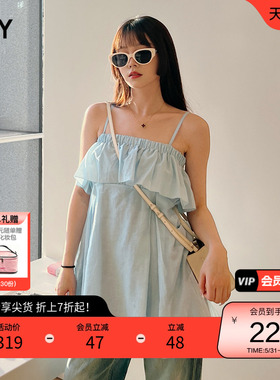 SLY 春季甜美风宽松荷叶边抹胸式吊带衬衫038HSL30-0251