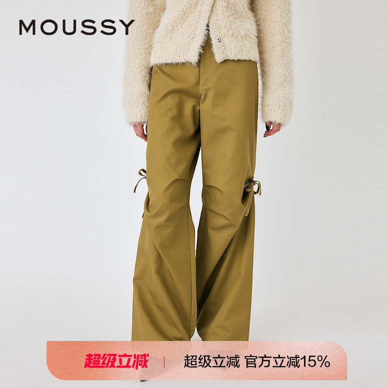 MOUSSY 2025春季新品阔腿微喇工装裤蝴蝶结休闲裤女010ISS31-2681
