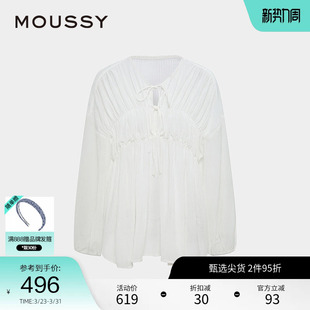 028ISA30 moussy 衬衫 甜美风抽褶皱系带宽松长袖 1003 夏季