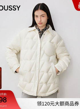 moussy 秋冬新品纯色简约翻领羽绒夹克外套女IAC-