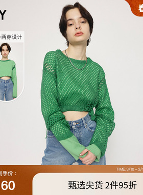 SLY 冬季假两件镂空网眼两穿针织衫上衣女030GSZ70-2770