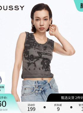 MOUSSY 春季街头摇滚风做旧印花修身背心女028HSZ90-1481