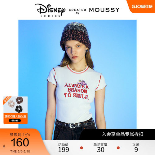moussy 春季迪士尼联名爱丽丝花边短袖T恤010HA890-0741