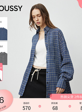 moussy 25春季复古风格子撞色宽松休闲长袖衬衫028IAA30-1024