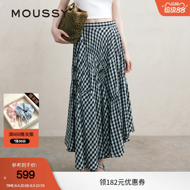 MOUSSY 夏季文艺感不规则格纹半身裙女028ISA30-3021
