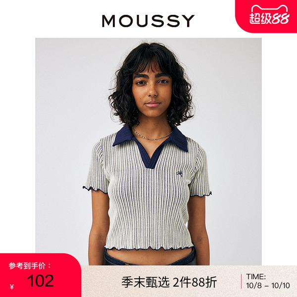 moussy甜美可爱刺绣针织小上衣