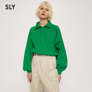 简约休闲卫衣030GSZ70 SLY 拉链半开领灯笼袖 新品 0480 冬季