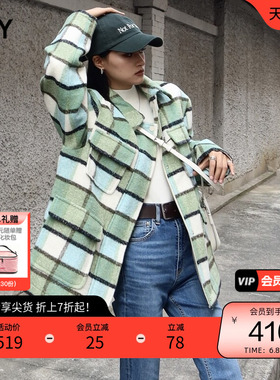 SLY奥莱春季格纹松弛感穿搭宽松长袖上衣外套女038FAL30-1310