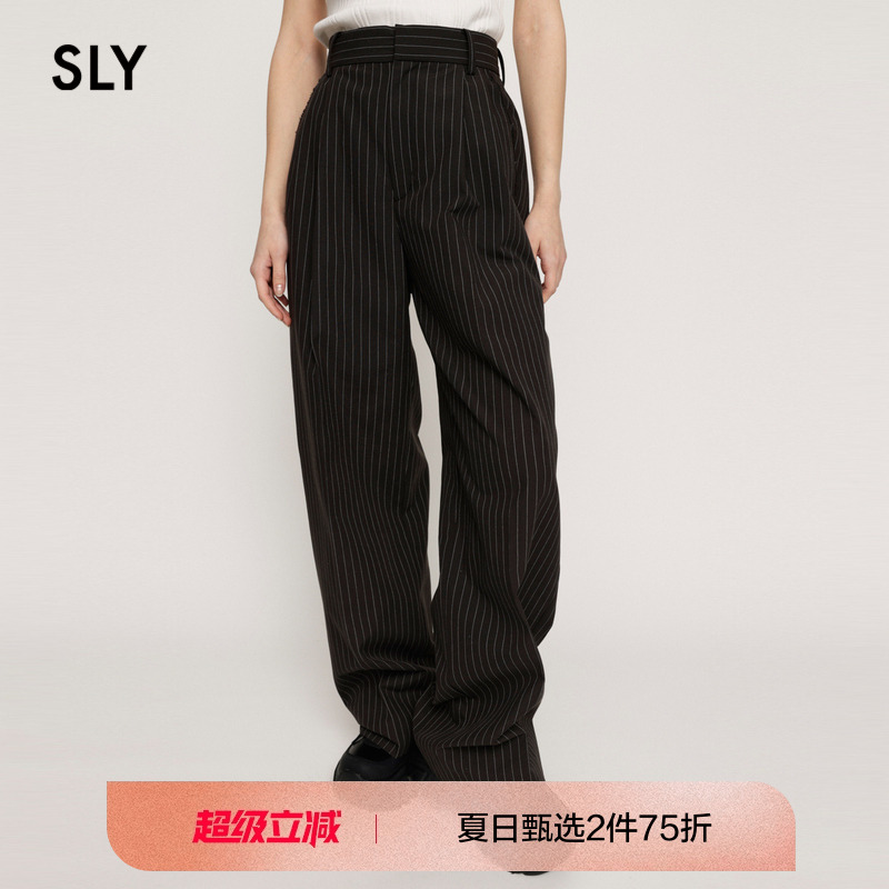 sly通勤简约条纹垂感西装休闲裤