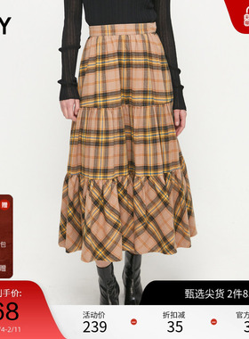 SLY 冬季新品英伦学院风复古格纹长款半身裙女C38GAL31-2890