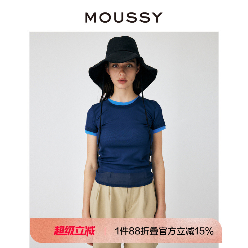 moussy多巴胺色系撞色基础款T恤
