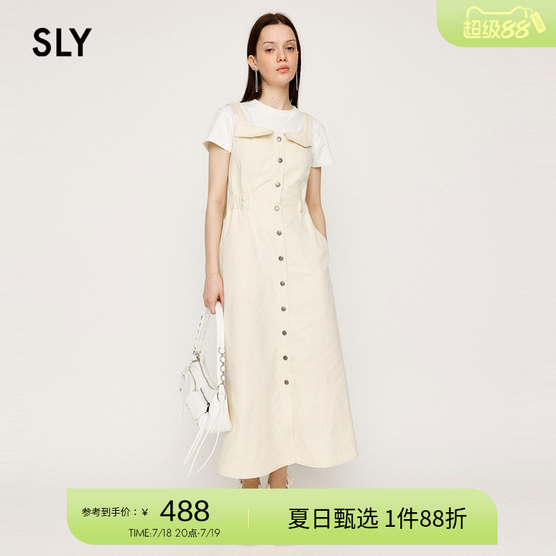 sly气质通勤单排扣吊带连衣裙