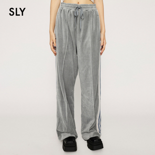 女030GAZ81 SLY 办公室运动风松紧腰丝绒休闲裤 新品 6080 2023冬季