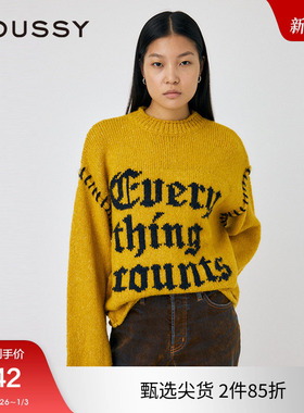 moussy 冬季新品美式复古慵懒感撞色标语毛衣010HAQ70-4841