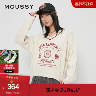 moussy 秋季英伦学院风字母V领针织衫毛衣028HAZ70-1001