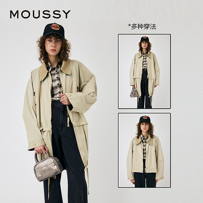 moussy 冬季新品巴恩风可拆卸撞色翻领夹克外套010HAS30-0321