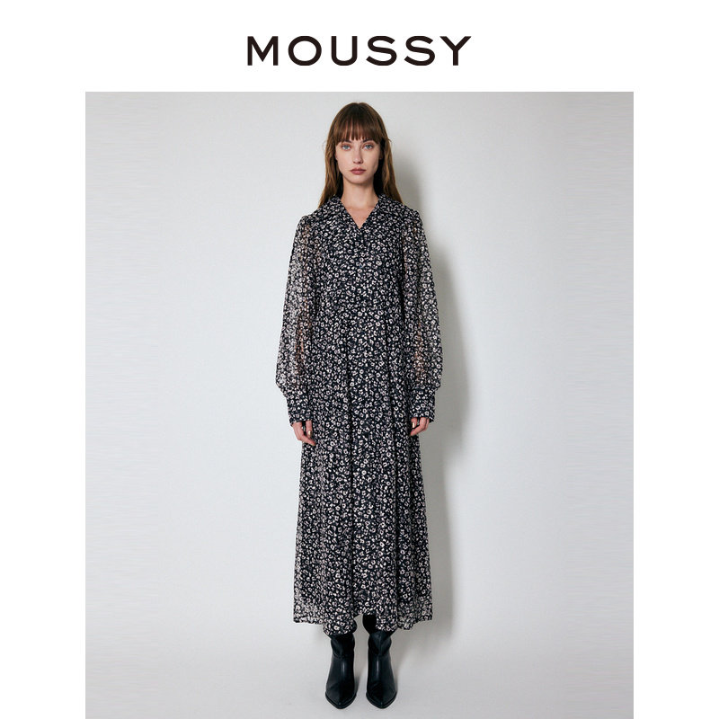 MOUSSY 冬季新款优雅淑女出游感碎花蕾丝连衣裙010FAH3