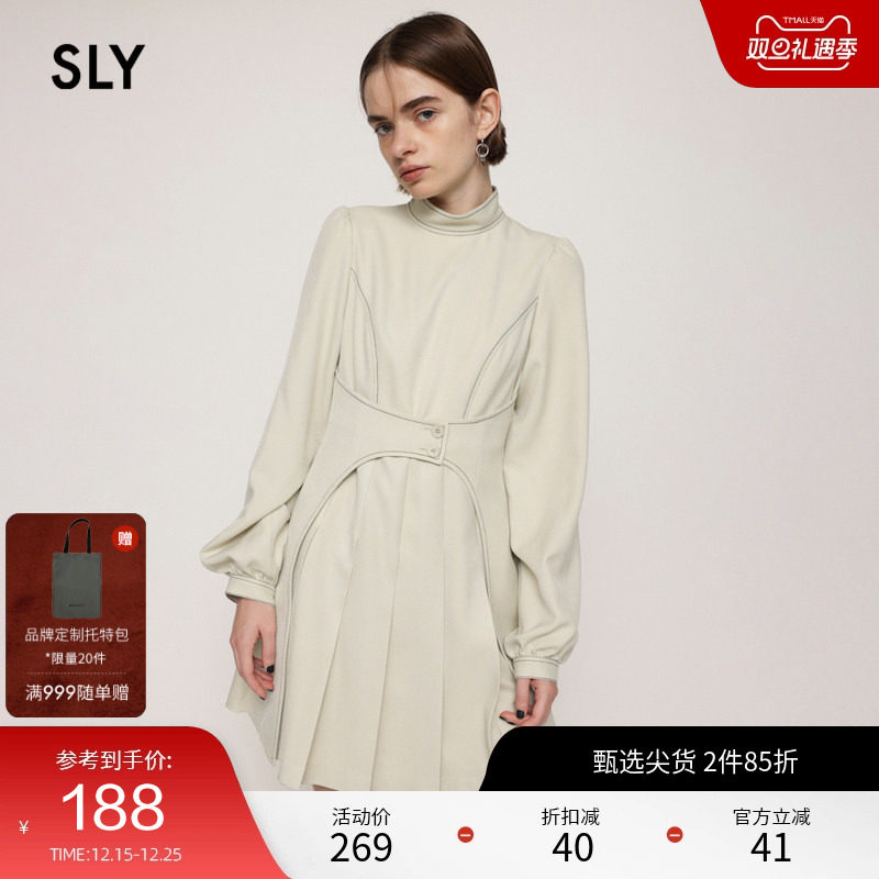 SLY 夏季大泡泡袖百褶腰带设计迷你连衣裙030FAZ33-55