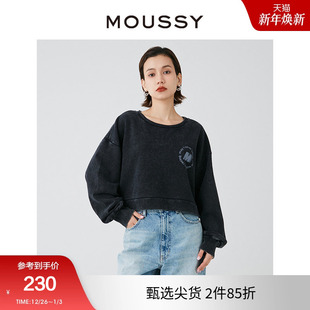 0020 运动休闲风纯棉宽松落肩街头感卫衣028HS990 MOUSSY 新品